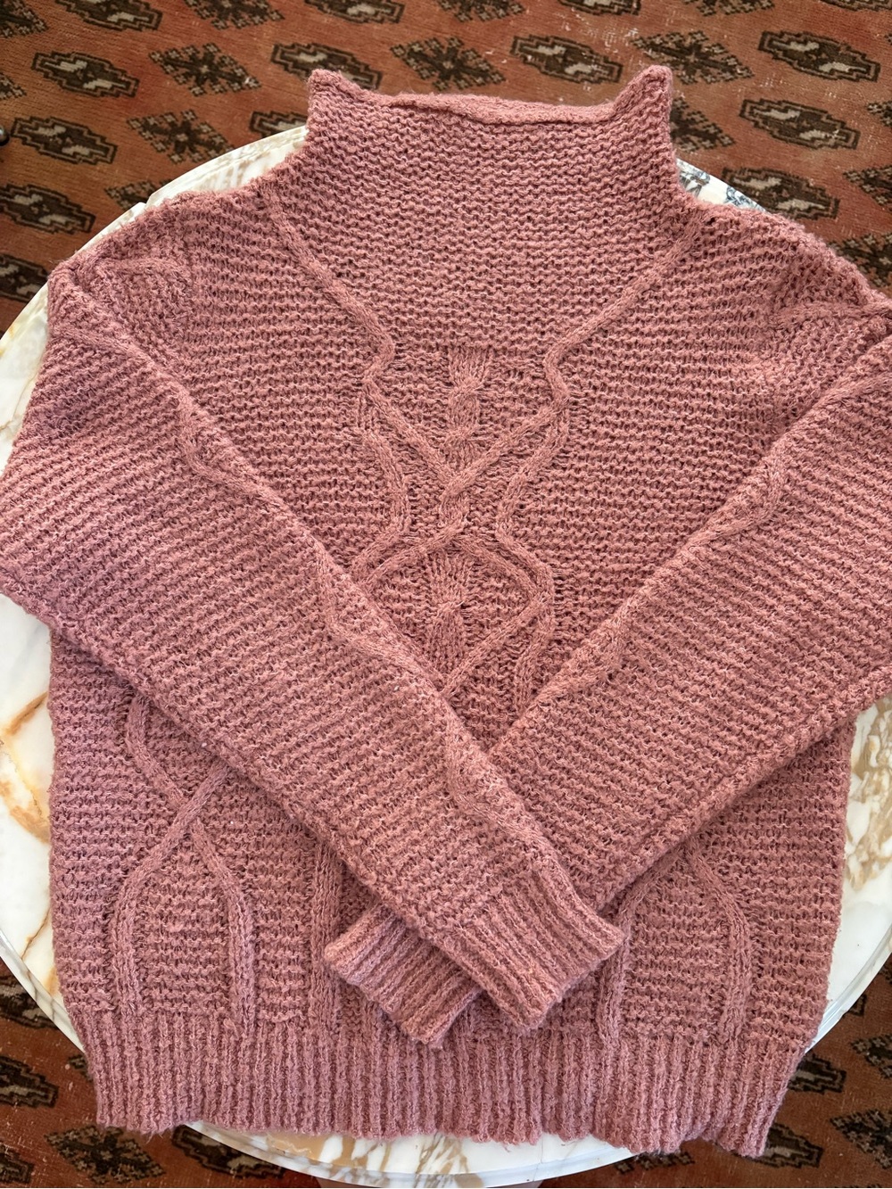VILA Dusty Rose Cable-Knit Turtleneck Sweater